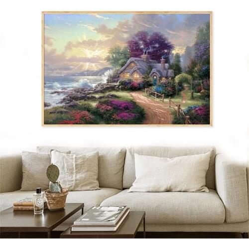 Thomas Kinkade Lights Home Winter Night Snow Bridge Christmas Decoration Home Oil Painting Canvas Print A New Day Poster Cuadros