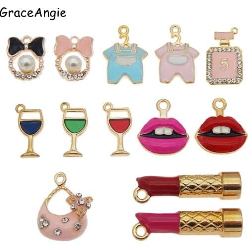 GraceAngie 10pcs Zinc Alloy Enamel Mixed Shape Charm Randomly Women Daily Supplies Necklace Pendant Charm Bracelet Jewelry DIY