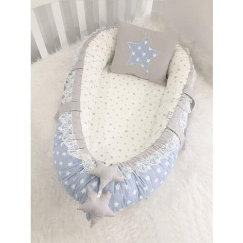 Jaju Baby Handmade Baby Nest Blue Star Gray Star Design Babynest Baby Bedding