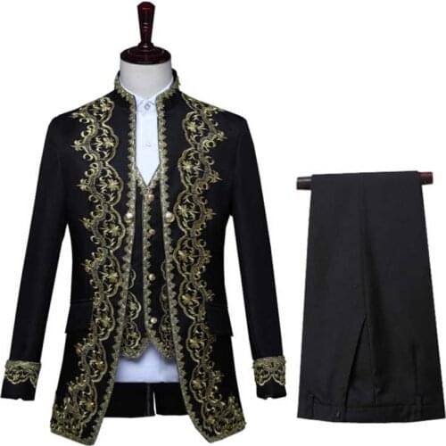 3 Piece Suit Men Deluxe Medieval Victorian Vintage Blazer Suit Halloween Conductor Costume Mens Formal Suit Dress Plus Size 3XL