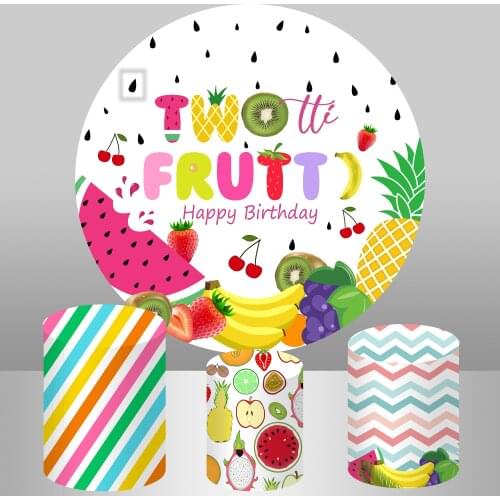 Two Frutti Round Backdrop Cover Watermelon Party Decoration Banner Baby Kids Birthday Circle Background Cylinder Cover