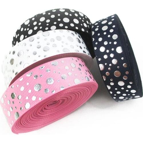 David accessories different size rainbow dot footprint silver foil grosgrain ribbon 50 yards,DIY handmade materials,50Yc2412