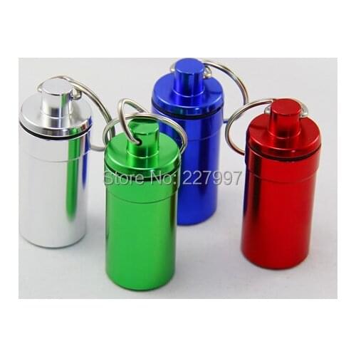 Mini keychain round aluminum pill bottle travel aluminum pill box keyring Tablet Box Container 500pcs
