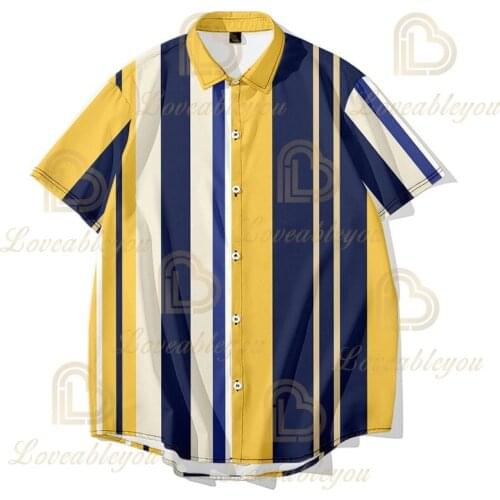 2021 Men Striped Shirt Turn Down Collar Streetwear Short Sleeve Button Casual Loose Short-sleeved Mens Trendy Shirt