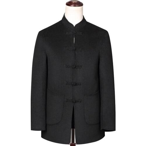 Mens Wool Coats & Jackets Winter Cashmere Jacket Man Section Single Breasted Overcoat Mandarin Collar Casual Woolen Coat