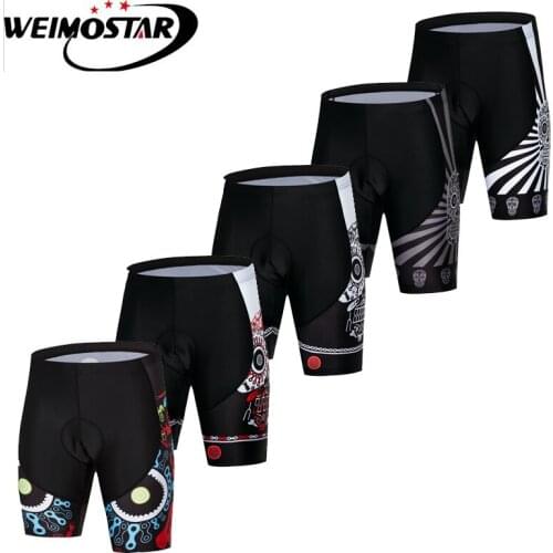 Weimostar 2018 Men Summer Bike Shorts Riding Bicycle Cycling Underwear Skull Black Short Pant Breathable Gel 3D Silicon Padded