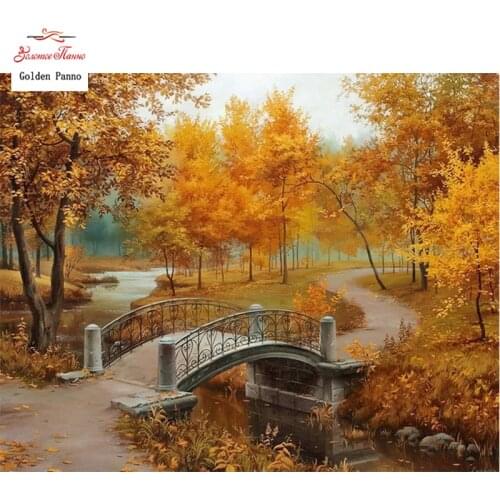 New full Diy diamond painting kit 3D cross stitch Square Diamond embroidery Autumn Scenic Brudge Diamond Mosaic Crafts 12
