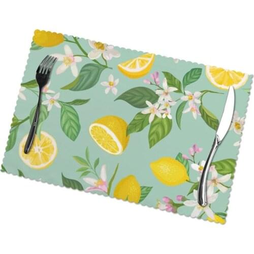 Set of 6 Plant Fruit Lemon Floral Placemats for Dining Table Place Mat in Kitchen Accessories Cup Wine Mat