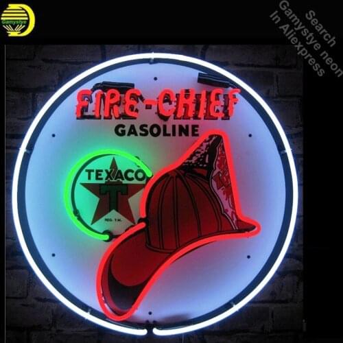 Neon Sign for Texaco Fire Chie Gasoline Neon Light Sign Star Print Board handcraft Iconic Light Outdoor Lighting Commercial Lamp