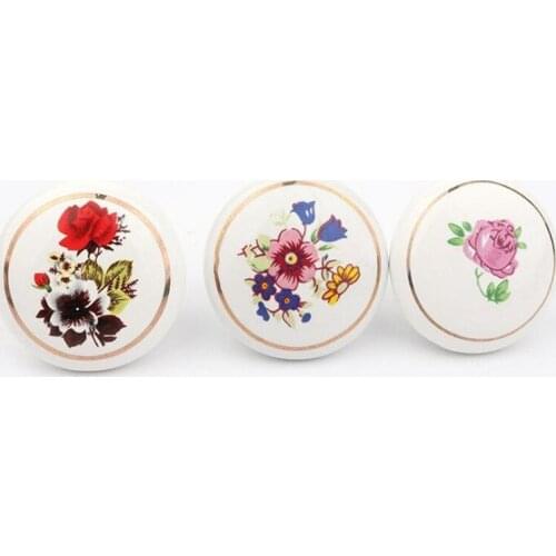 2021 New Ceramic Small Handles Tulip Flowers Hand-painted Ceramic Single Hole Cartoon Drawers Wardrobe Furniture Diy Pulls