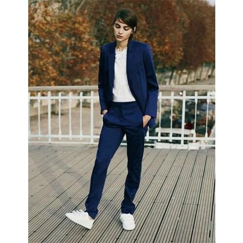 Royal Blue Slim Fit PantSuit Jacket+Pants Women Business Suits Blazer Formal Ladies Office Uniform Style Female Trouser PantSuit