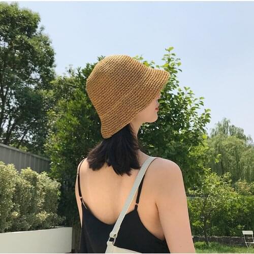 2021Raffia Womens bucket hat Cap female womens summer hats braided straw hat Fishing hat hat elegant for women Beach Straw hat