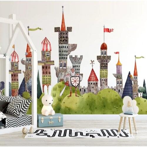 Custom 3D WallpaperNordic Minimalist Cartoon Castle Childrens Room Paper Self-Adhesive Waterproof Wall Stickers Papel De Parede