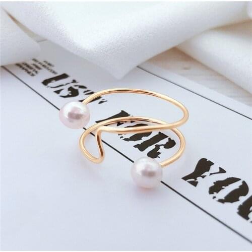 DAIMI Simple And Versatile 14k Gold-plated Freshwater Pearl Ring Female Korean Style Personality Fashion Ring Jewelry