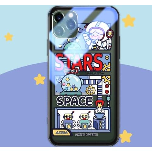 ASINA Transparent Tempered Glass Case for iPhone 11 12 Pro Max 12 Mini XS XR X Fashion Cartoon Cover For iPhone 7 8 Plus SE 2020