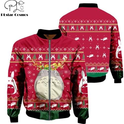 Christmas Neighbor totoro 3D Print Warm Bomber Jackets Flight Jacket women Thick winter Casual Long Sleeve coat pocket outwear
