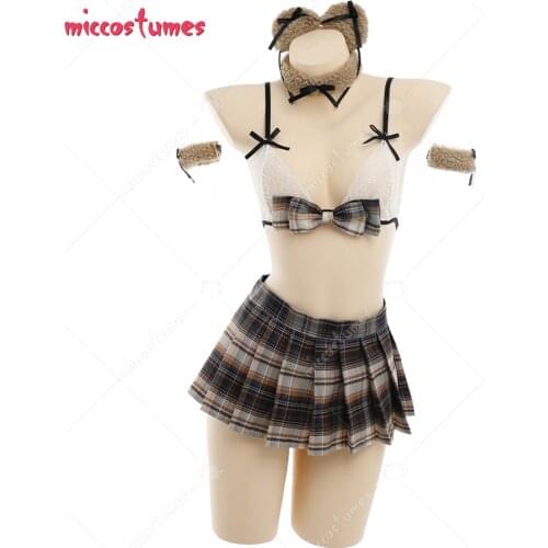 Sexy Fashionable Japanese Style Net Yarn Self-Transparent Three-Point Uniform Costume Outfit with Stockings and Bow Decoration