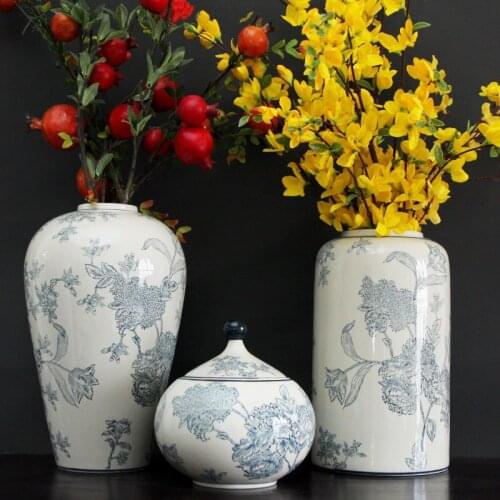 Modern Antique Blue and White Porcelain Ceramic Vase artwork Flower Arrangement Decor Large Flower Vase Home Decor Storage Jar