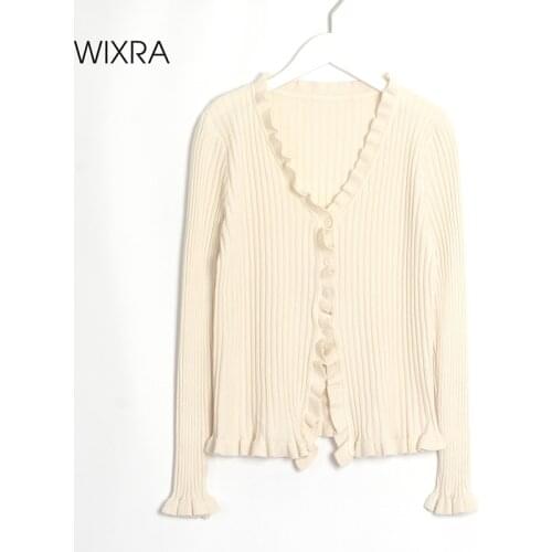 Wixra Womens High Stretch Cardigans New Fashion V-Neck Fungus Female Knitted Full Sleeve Short Tight Tops For Ladies Autumn
