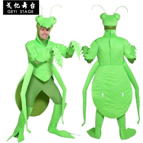 Halloween Green Cricket Mantis Insect Costume With Legs Adult Men Costume Hot Cartoon Character Anime Cosplay Costumes Carnival