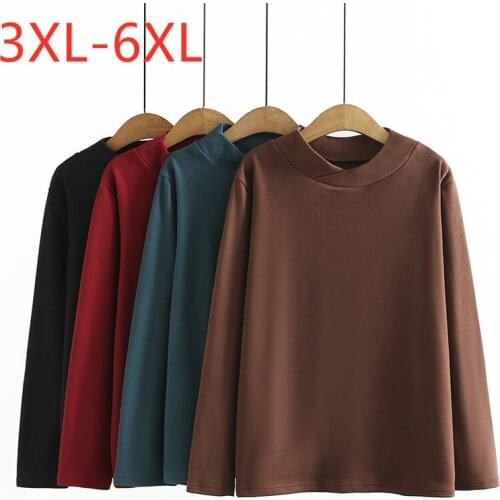 New 2021 Ladies Autumn Winter Plus Size Basic Tops For Women Large Long Sleeve Slim Elastic Keep Warm T-shirt 3XL 4XL 5XL 6XL