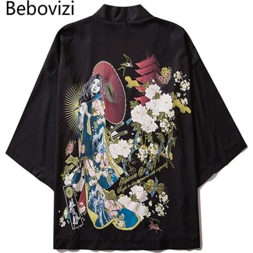 Bebovizi 2020 Women Chinese Style Kimono Yukata Casual Anime Print Traditional Kimonos Clothing Men Japanese Robe Coat