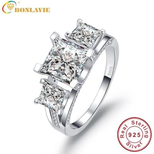 BONLAVIE Solid 925 Sterling Silver 2.5ct White Topaz Wedding Ring Fashion Design For Engagement Fine Jewelry for Women