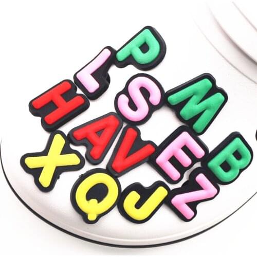 1pc Cartoon Colorful Capital English Letters PVC JIBZ Croc Charms Shoe Accessories Decoration Sandals Ornaments Kids Party Gift