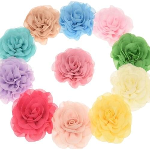 100PCS 7cm Shabby Chiffon Flowers Wedding decoration flower Boutique Flower Hair Accessories DIY Headwrap No Barrette Hair Clips