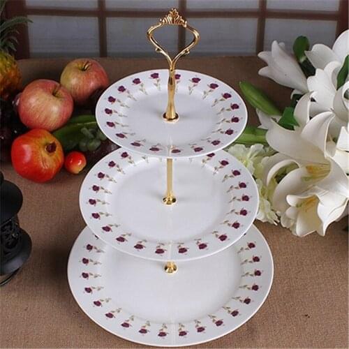 3 Tier Afternoon Tea Wedding Birthday Party Tableware Cake Stand Zinc Alloy Sweet Candy Tray Cupcake Shop Display Tower