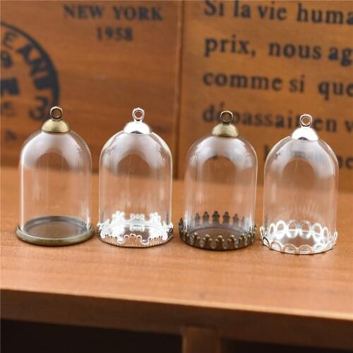 5set 30*20mm hollow tube glass jar with setting base beads cap set glass vials pendant glass bottle jewelry findings