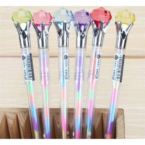 6pcs/Set Kawaii Diamond 0.8mm Gel Pen Magical Crystal Colored Rotating Slim Ball Point Pen School Office Supplies Stationery
