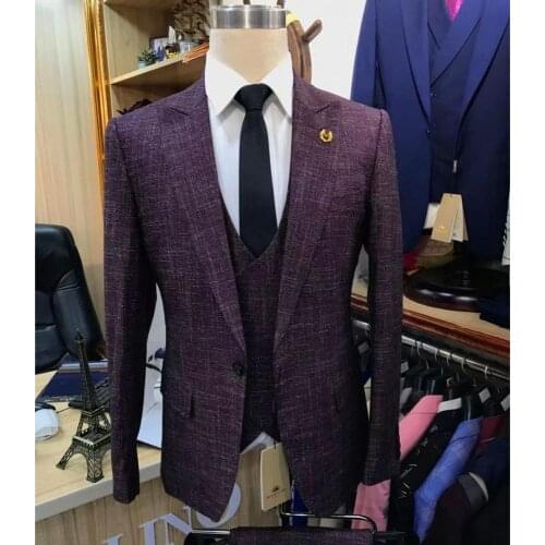 Burgundy Prom Wedding Suits for Men Tuxedo Jacket Groom Best Man Suit Set 3 Pieces Stage Singer Jacket Dress Blazer Vest Pants