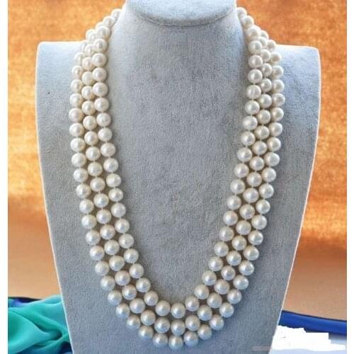 Elegant 8-9mm AA+ WHITE AKOYA PEARL NECKLACE Long 49INCH 925silver Gold Clasp