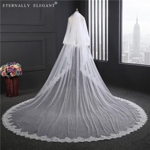 Real Photos Wedding Veil 2 Layers With Comb Lace Mantilla Cathedral Bridal Veil Wedding Accessories Veu De Noiva EE5009