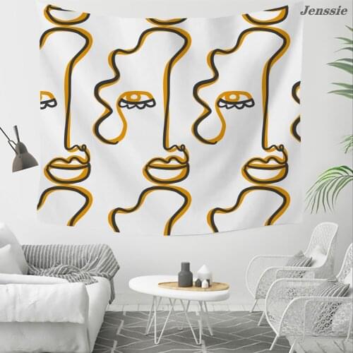 Creative Line Draw Tapestry For Teens Fabric Wall Hanging Decor Abstract Face Art Print Table Cover Yoga Beach Towel 150x100cm