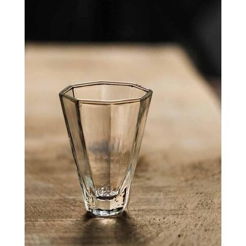 Ins popluar handmade glass cup Japan style Kung Fu Tea cup transparent octagonal retro drinkware 60ml