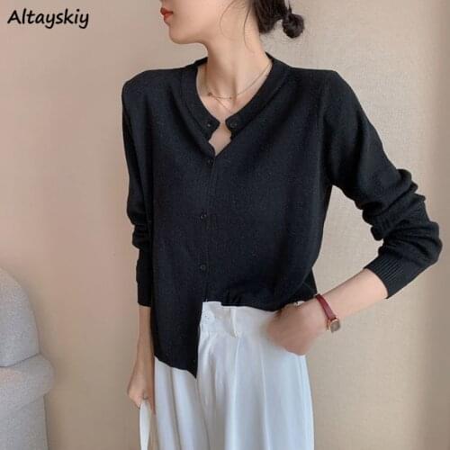 Cardigan Women Long Sleeve Spring Chic All-match Elegant Ladies Vintage Sweater Daily Single Breasted Ulzzang Simple Trendy Pure