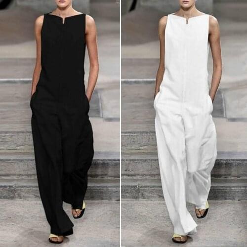 5XL Large Size Women Loose Plain Jumpsuits Fashion Wide Leg Pants Sleeveless Pockets Bib Jumpsuit Siamese Trousers For Lady 2020