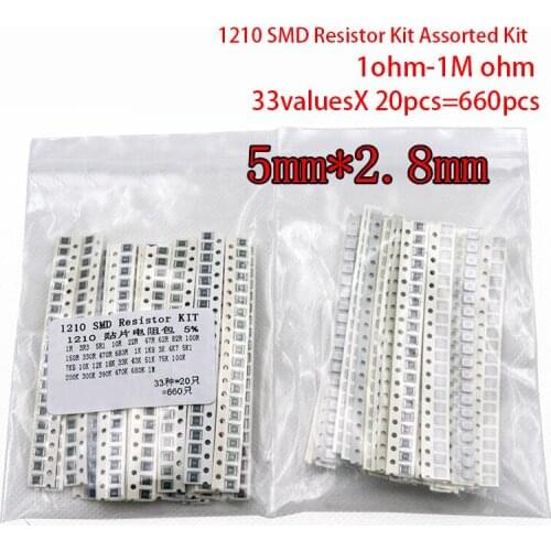 1210 SMD Resistor Kit Assorted Kit 1ohm-1M ohm 5% 33valuesX 20pcs=660pcs DIY Kit