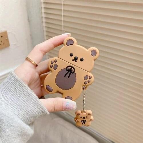 Korea Cartoon Biscuit Bear Keychain Case for Apple Airpods 2 1 Air Pods Wireless Charging Soft Cute Cover for Airpods Pro Funda