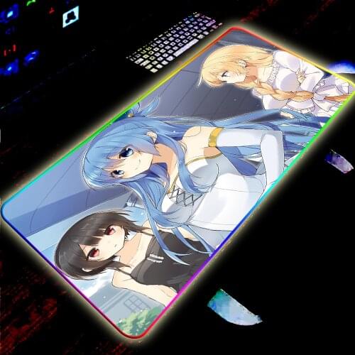 Anime Mouse Pad Company LED Luminous MousePad RGB Notebook Non-slip Kawaii Cute Girl Lem Office Gamer Keyboard Table Mat Xxl