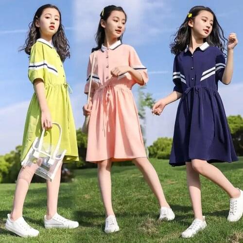 Girls' Summer Dress 2021 New Middle School Childrens Summer Dress Girls' Fashion Fancy Dress 5 6 7 8 9 10 11 12 13 14 years old