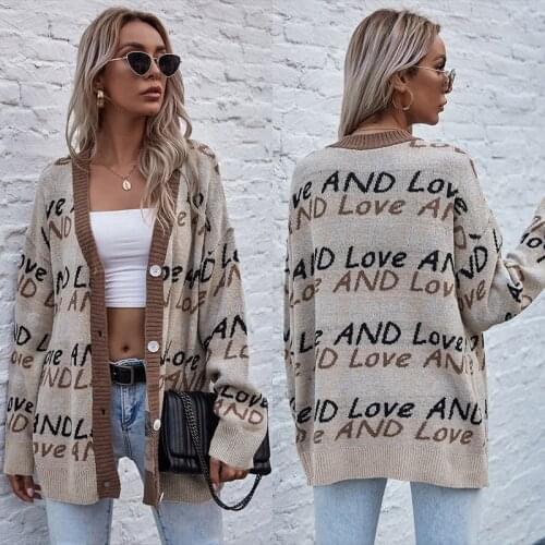 Fashion Sweater Jacket Knitted Loose Letter Knitwear Coat Autumn Winter Casual Outerwear Women Thicken Cardigan Female