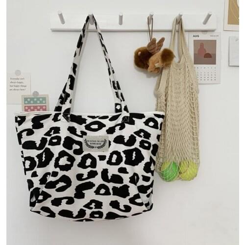 Fashion Leopard Print Nylon Large Capacity Tote Reusable Portable Shoulder Womens Handbags Waterproof Shopping Bag Foldable
