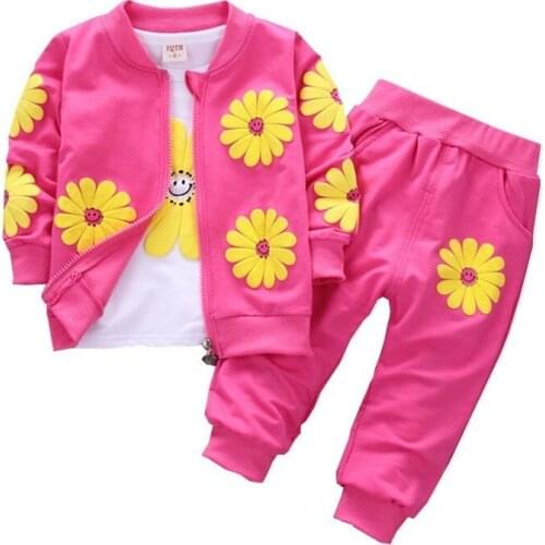 Children Girls Boy Fashion Clothing Sets Autumn Print Suit Zipper Jacket T Shirt Pants 3pcs Clothes Baby Cotton Brand Tracksuits