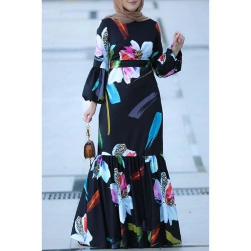 Islamic Clothing Ruffle Maix Muslim Dress Women Lantern Sleeve Black Hijab Dresses Jilbab Djellaba Abaya Turkey Dubai Long Robe