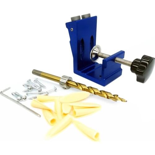 Pocket Hole Puncher jig kit + 9mm Step Drill Bit & Accessories for Wood Working Joinery Punch locator tools