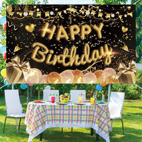 2021 New Happy Birthday Black Gold Theme Banner Party Layout Background Cloth Party Backdrop Curtains Party Decoration Halloween
