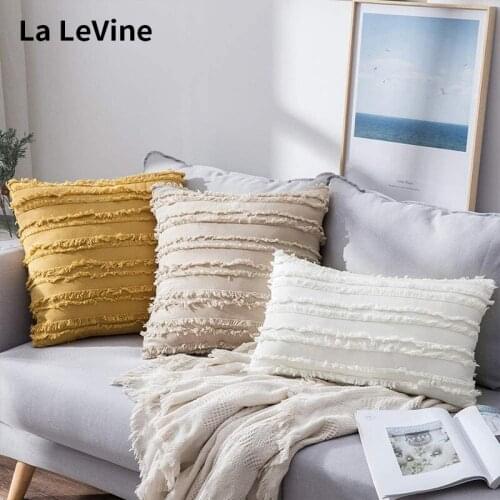 Solid Color Cotton Linen Cut Flower Pillowcase Nordic Style Home Sofa Cushion Cover Decorative Dust Cover Zipper Light Luxury